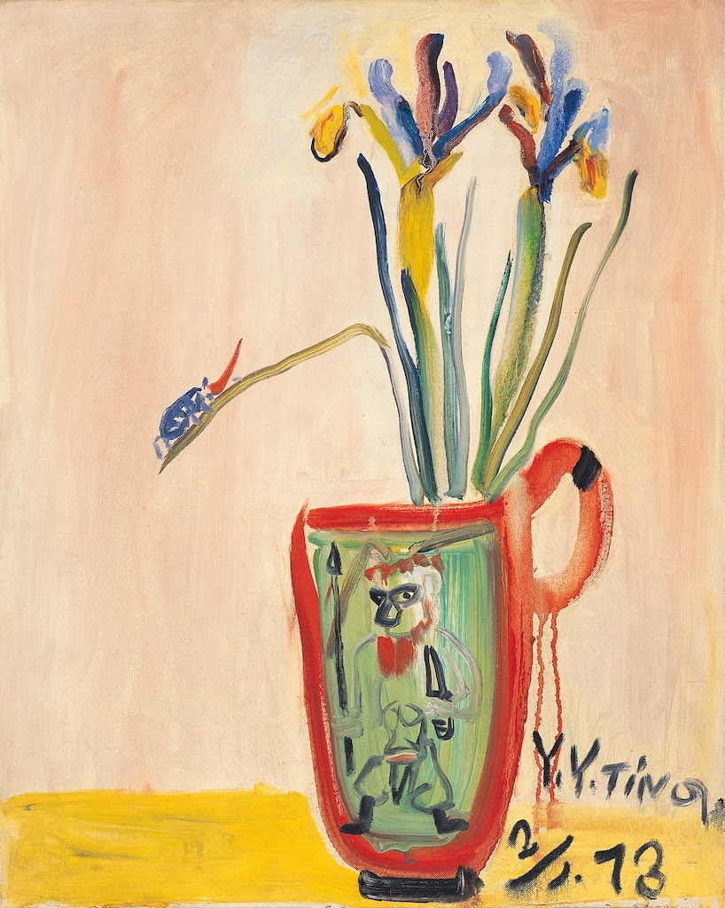 丁衍鏞_武劇花瓶中的鳶尾花_1973_油彩、畫布_ 51x40.5cm