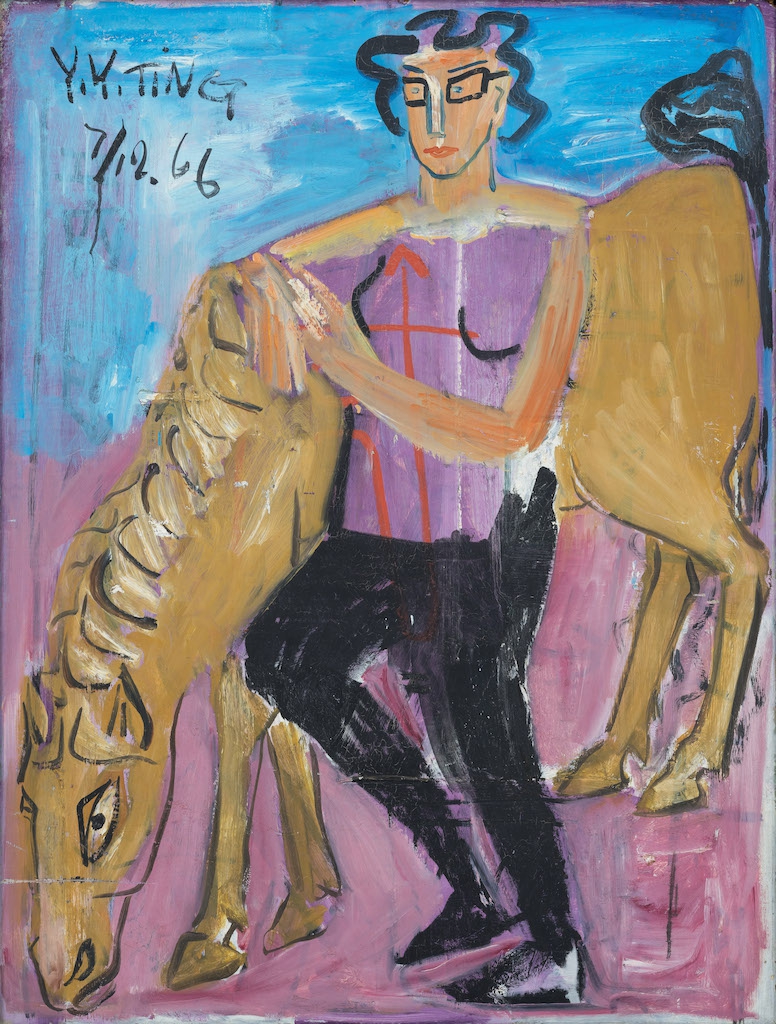丁衍鏞_少女與馬_1966_油彩、木板_121.3×90.5cm (含框：135x104)